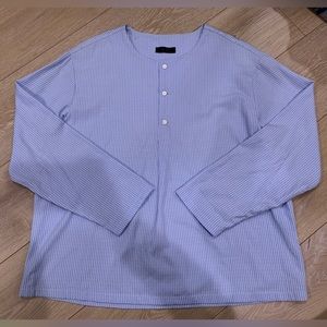 OAK + FORT Blue & White Stripe Long Sleeve Shirt M